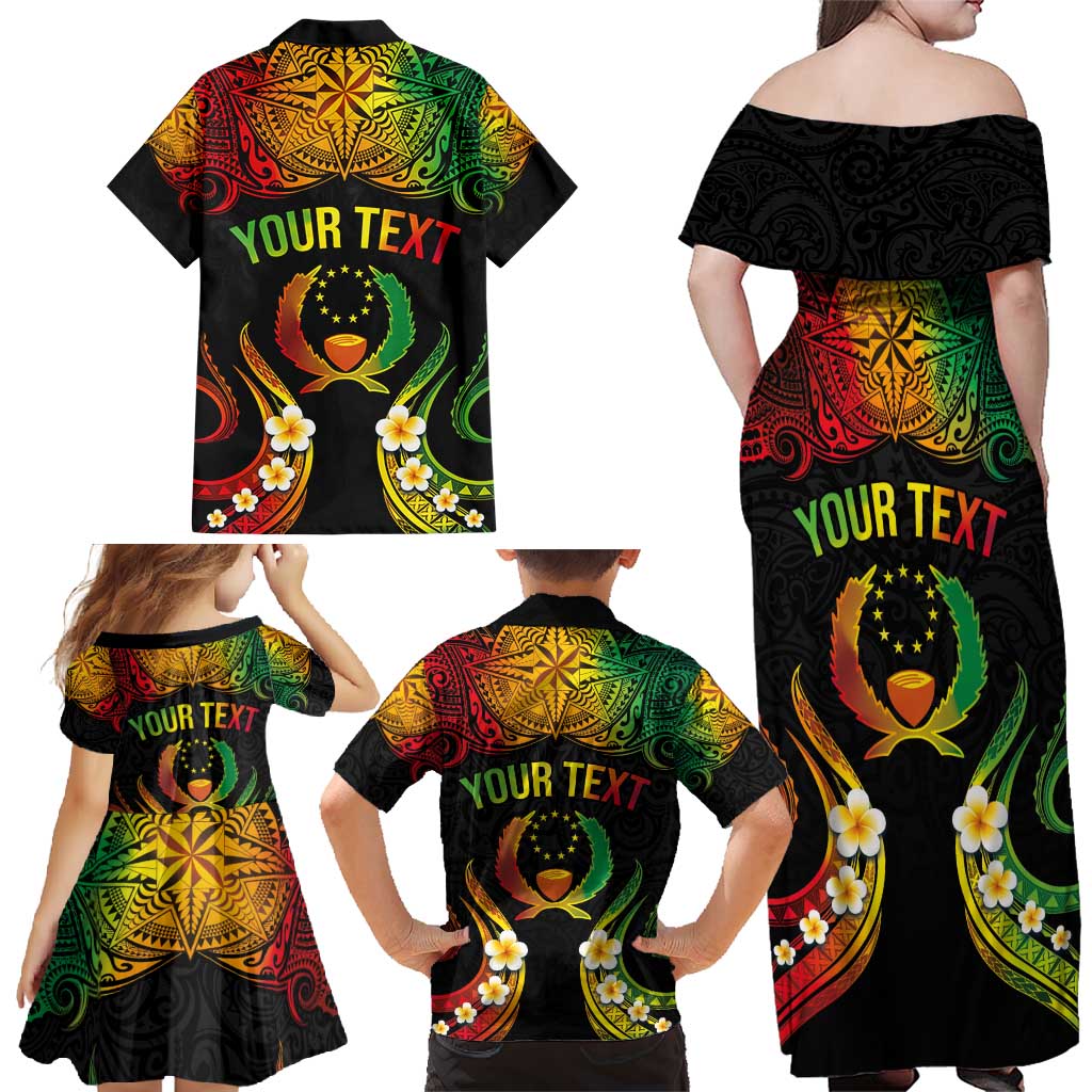 Personalised Pohnpei Independence Day Family Matching Off Shoulder Maxi Dress and Hawaiian Shirt Polynesian Tattoo and Plumeria Reggae Color LT03 - Polynesian Pride