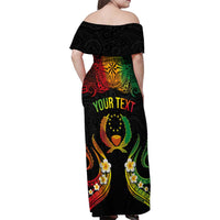 Personalised Pohnpei Independence Day Family Matching Off Shoulder Maxi Dress and Hawaiian Shirt Polynesian Tattoo and Plumeria Reggae Color LT03 - Polynesian Pride