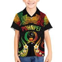 Personalised Pohnpei Independence Day Family Matching Off Shoulder Maxi Dress and Hawaiian Shirt Polynesian Tattoo and Plumeria Reggae Color LT03 Son's Shirt Reggae - Polynesian Pride
