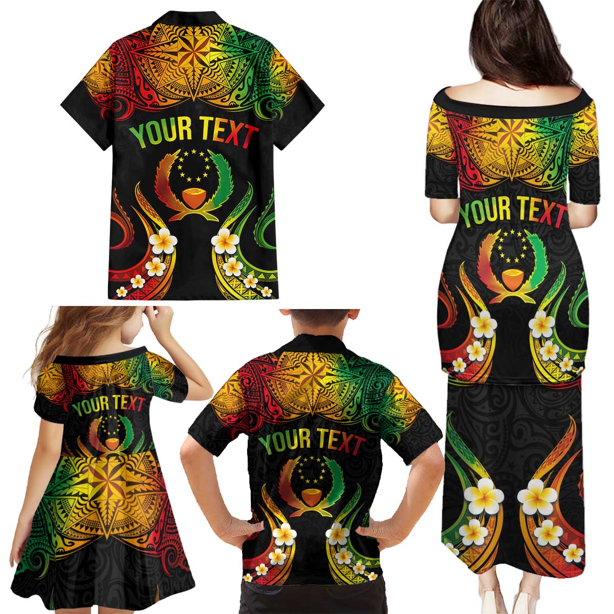Personalised Pohnpei Independence Day Family Matching Puletasi and Hawaiian Shirt Polynesian Tattoo and Plumeria Reggae Color LT03 - Polynesian Pride