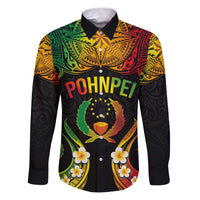 Personalised Pohnpei Independence Day Family Matching Puletasi and Hawaiian Shirt Polynesian Tattoo and Plumeria Reggae Color LT03 Dad's Shirt - Long Sleeve Reggae - Polynesian Pride