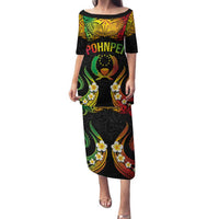 Personalised Pohnpei Independence Day Family Matching Puletasi and Hawaiian Shirt Polynesian Tattoo and Plumeria Reggae Color LT03 Mom's Dress Reggae - Polynesian Pride