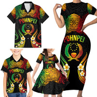 Personalised Pohnpei Independence Day Family Matching Short Sleeve Bodycon Dress and Hawaiian Shirt Polynesian Tattoo and Plumeria Reggae Color LT03 - Polynesian Pride