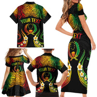 Personalised Pohnpei Independence Day Family Matching Short Sleeve Bodycon Dress and Hawaiian Shirt Polynesian Tattoo and Plumeria Reggae Color LT03 - Polynesian Pride