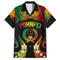 Personalised Pohnpei Independence Day Family Matching Summer Maxi Dress and Hawaiian Shirt Polynesian Tattoo and Plumeria Reggae Color LT03 Dad's Shirt - Short Sleeve Reggae - Polynesian Pride