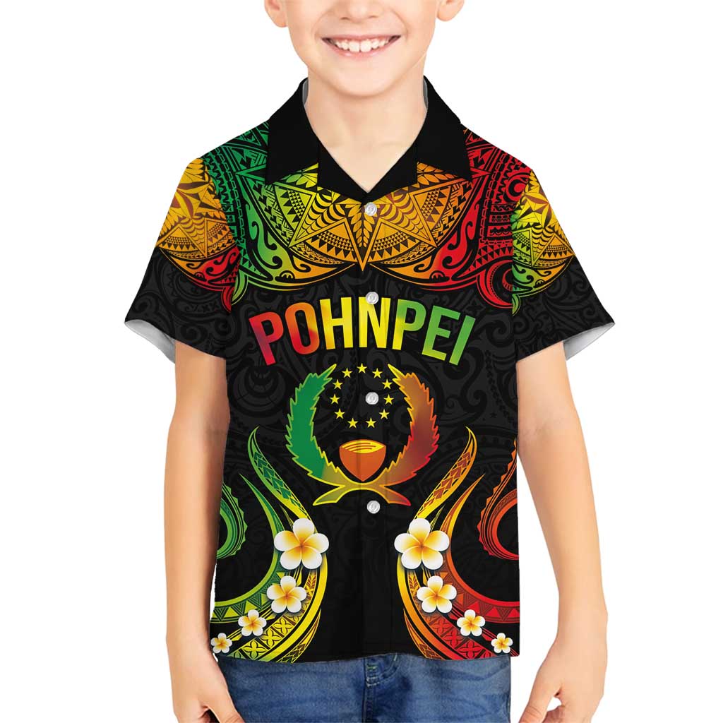 Personalised Pohnpei Independence Day Family Matching Summer Maxi Dress and Hawaiian Shirt Polynesian Tattoo and Plumeria Reggae Color LT03 Son's Shirt Reggae - Polynesian Pride