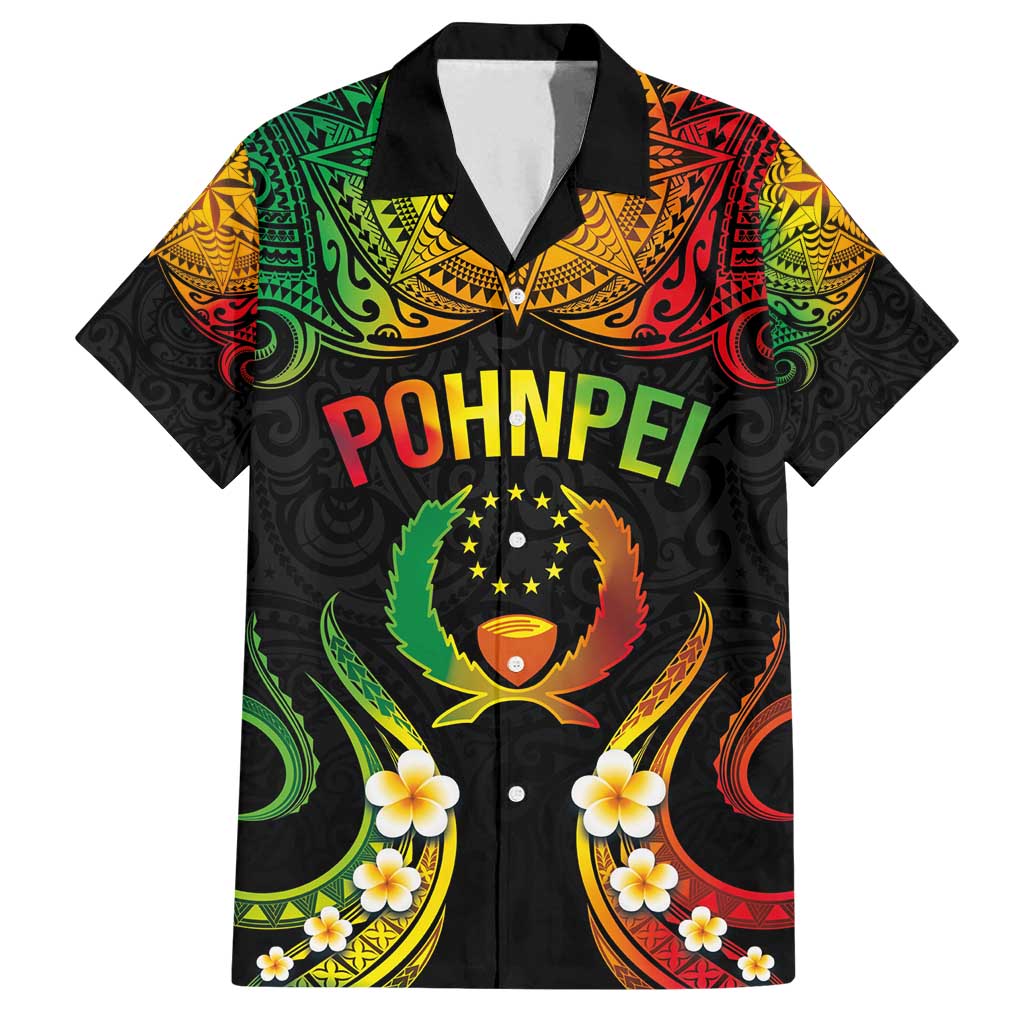 Personalised Pohnpei Independence Day Family Matching Tank Maxi Dress and Hawaiian Shirt Polynesian Tattoo and Plumeria Reggae Color LT03 Dad's Shirt - Short Sleeve Reggae - Polynesian Pride