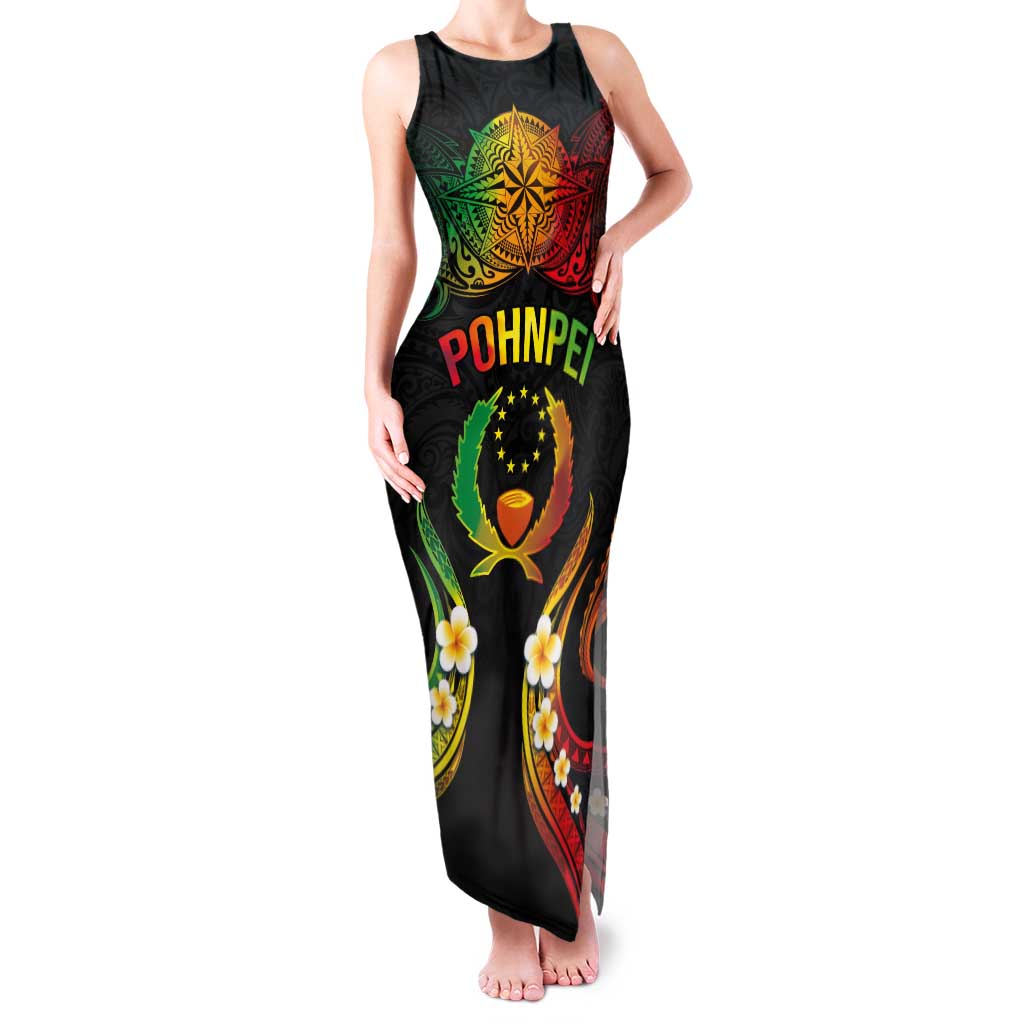 Personalised Pohnpei Independence Day Family Matching Tank Maxi Dress and Hawaiian Shirt Polynesian Tattoo and Plumeria Reggae Color LT03 Mom's Dress Reggae - Polynesian Pride