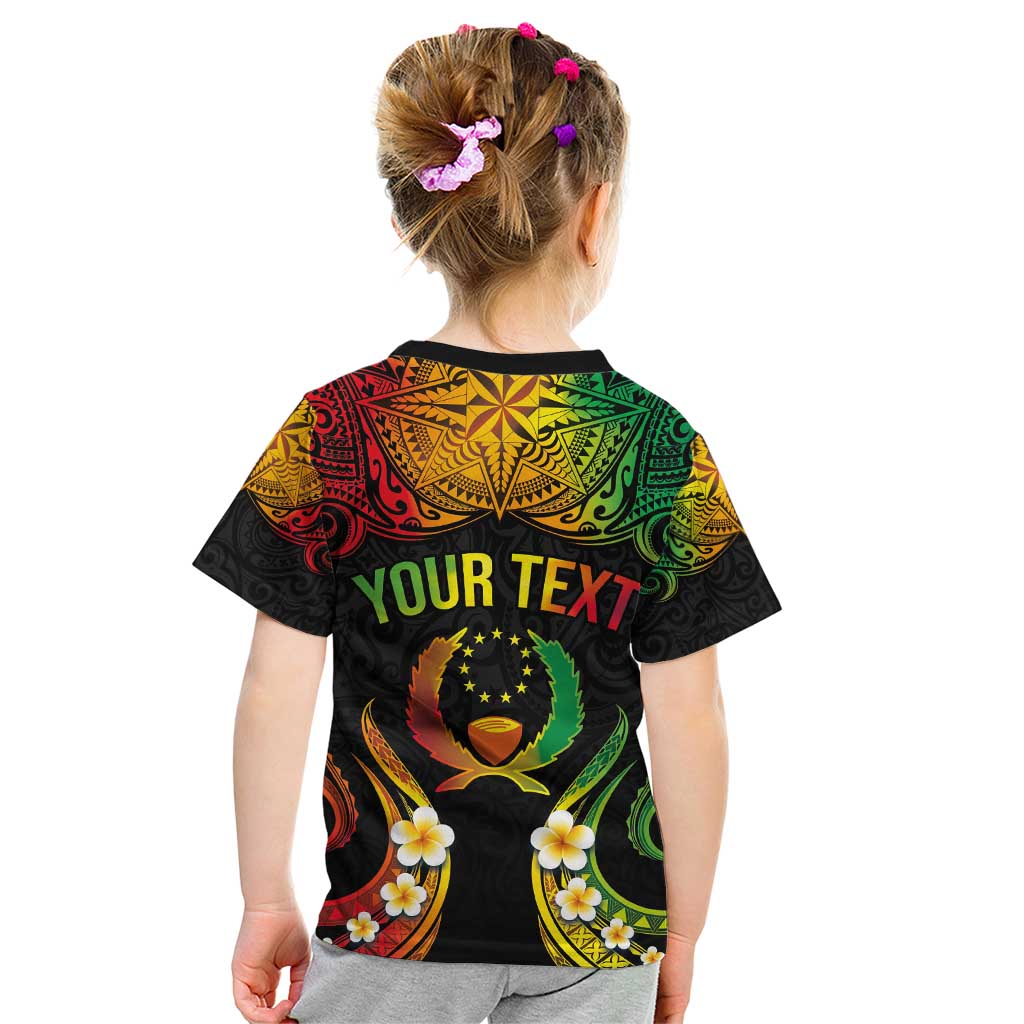 Personalised Pohnpei Independence Day Kid T Shirt Polynesian Tattoo and Plumeria Reggae Color
