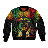 Personalised Pohnpei Independence Day Sleeve Zip Bomber Jacket Polynesian Tattoo and Plumeria Reggae Color LT03 Unisex Reggae - Polynesian Pride