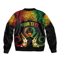 Personalised Pohnpei Independence Day Sleeve Zip Bomber Jacket Polynesian Tattoo and Plumeria Reggae Color LT03 - Polynesian Pride