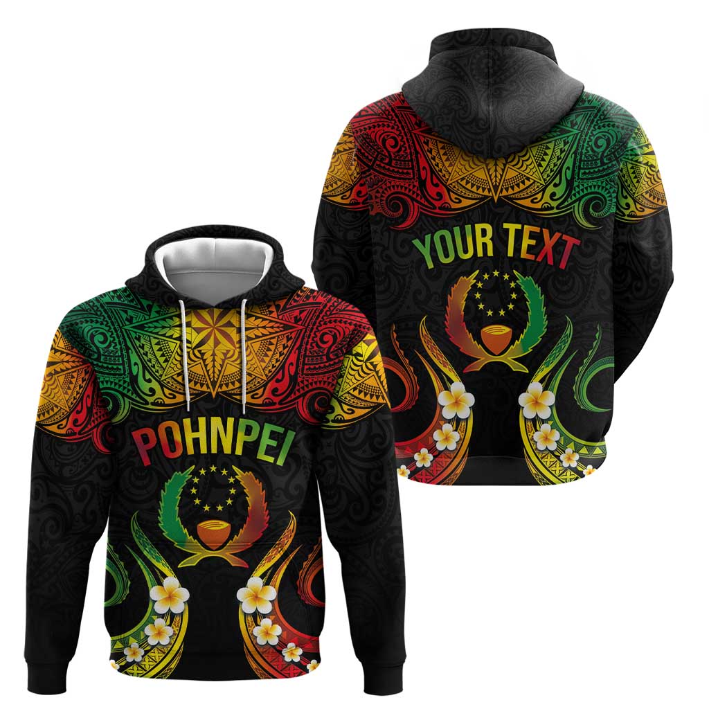 Personalised Pohnpei Independence Day Zip Hoodie Polynesian Tattoo and Plumeria Reggae Color