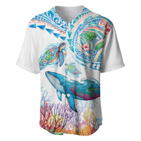Hawaiian Turtles and Whales Baseball Jersey Polynesian Tropical Tattoo Ocean Style LT03 Multicolor - Polynesian Pride