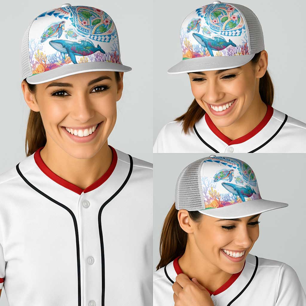 Hawaiian Turtles and Whales Baseball Net Cap Polynesian Tropical Tattoo Ocean Style LT03 - Polynesian Pride
