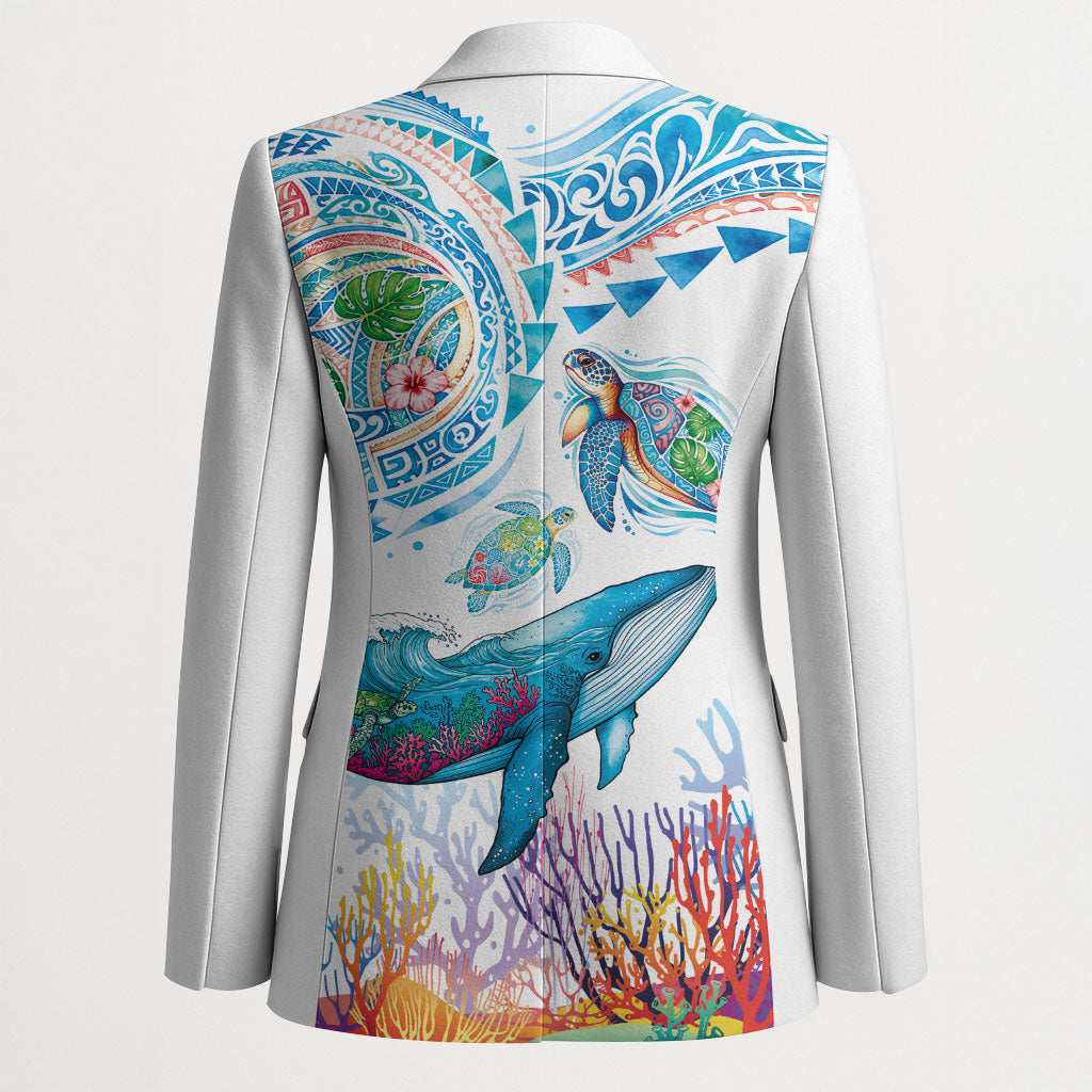 Hawaiian Turtles and Whales Blazer Polynesian Tropical Tattoo Ocean Style LT03 - Polynesian Pride