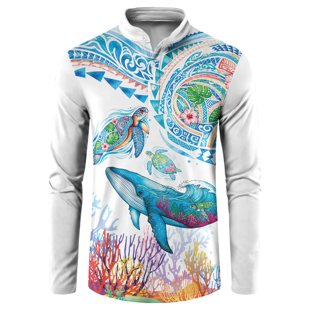 Hawaiian Turtles and Whales Button Sweatshirt Polynesian Tropical Tattoo Ocean Style LT03 Multicolor - Polynesian Pride