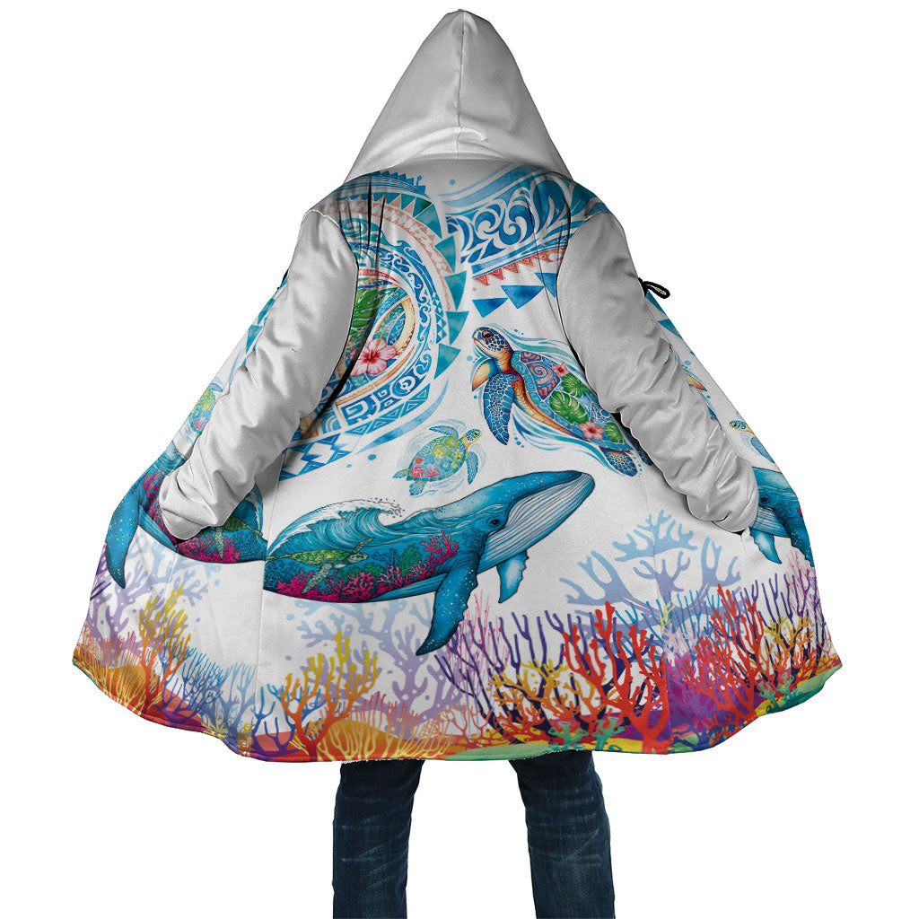 Hawaiian Turtles and Whales Cloak Polynesian Tropical Tattoo Ocean Style LT03 Unisex Multicolor - Polynesian Pride