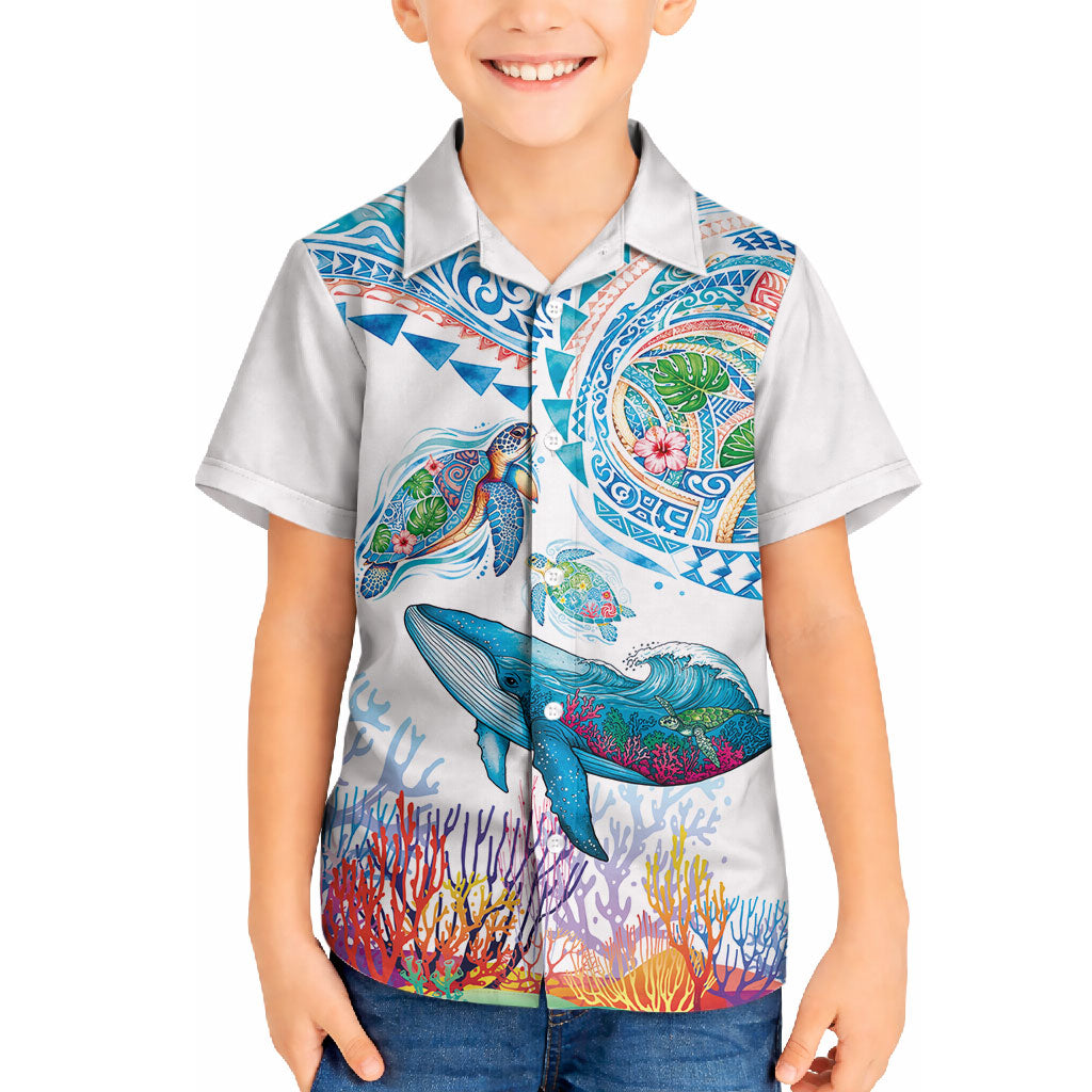 Hawaiian Turtles and Whales Hawaiian Shirt Polynesian Tropical Tattoo Ocean Style LT03 - Polynesian Pride