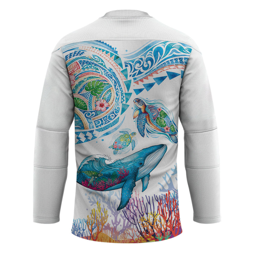 Hawaiian Turtles and Whales Hockey Jersey Polynesian Tropical Tattoo Ocean Style LT03 - Polynesian Pride