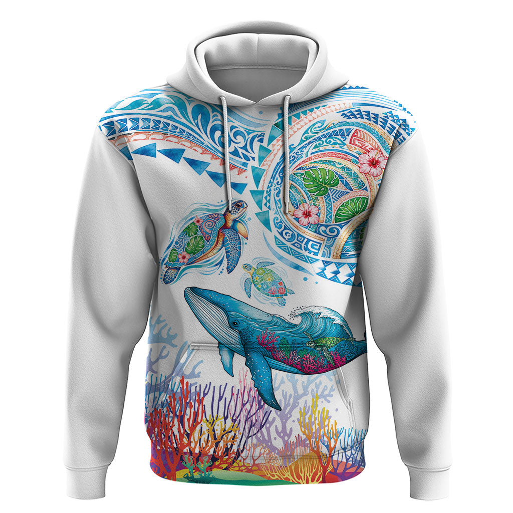 Hawaiian Turtles and Whales Hoodie Polynesian Tropical Tattoo Ocean Style LT03 Pullover Hoodie Multicolor - Polynesian Pride
