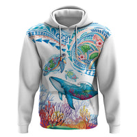 Hawaiian Turtles and Whales Hoodie Polynesian Tropical Tattoo Ocean Style LT03 Pullover Hoodie Multicolor - Polynesian Pride