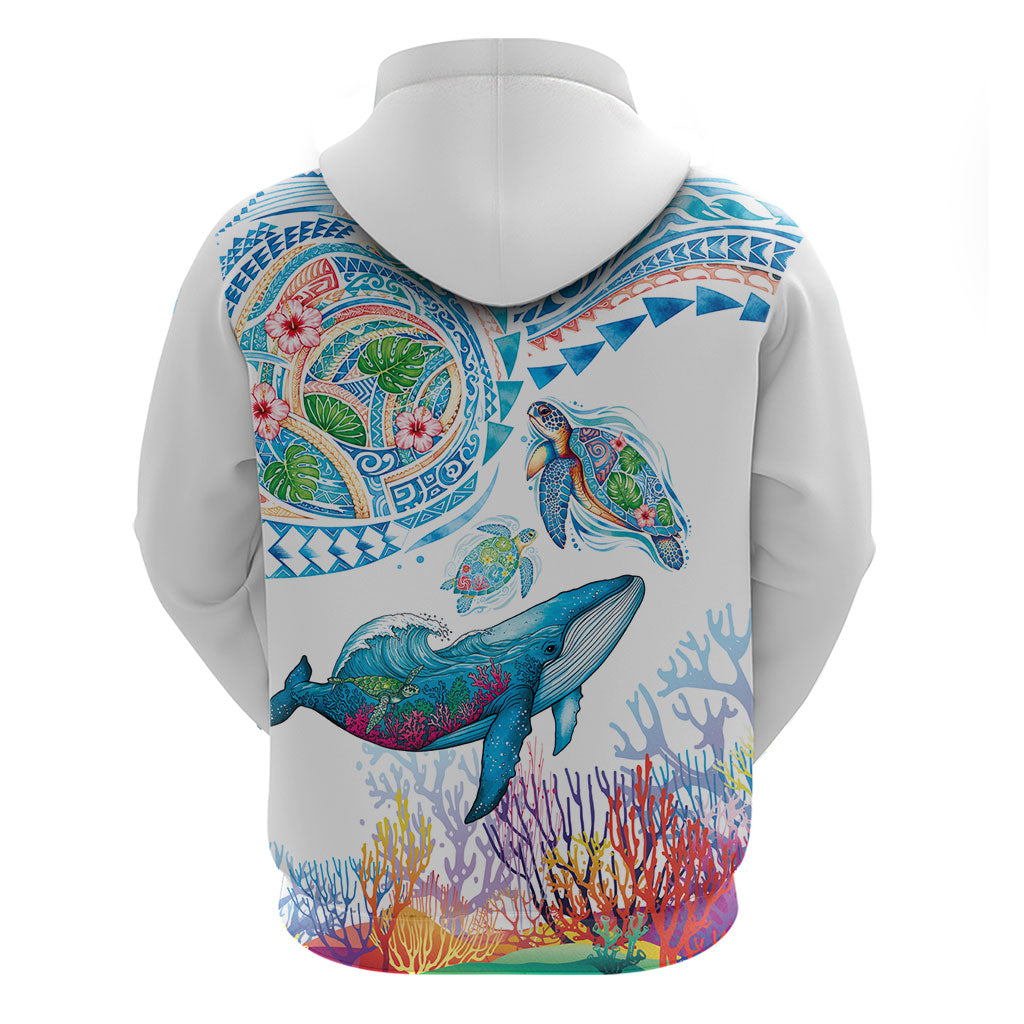 Hawaiian Turtles and Whales Hoodie Polynesian Tropical Tattoo Ocean Style LT03 - Polynesian Pride