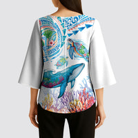 Hawaiian Turtles and Whales Kimono Sleeve Blouse Polynesian Tropical Tattoo Ocean Style LT03 - Polynesian Pride