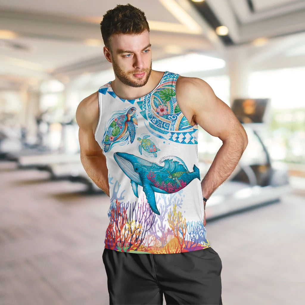 Hawaiian Turtles and Whales Men Tank Top Polynesian Tropical Tattoo Ocean Style LT03 Multicolor - Polynesian Pride