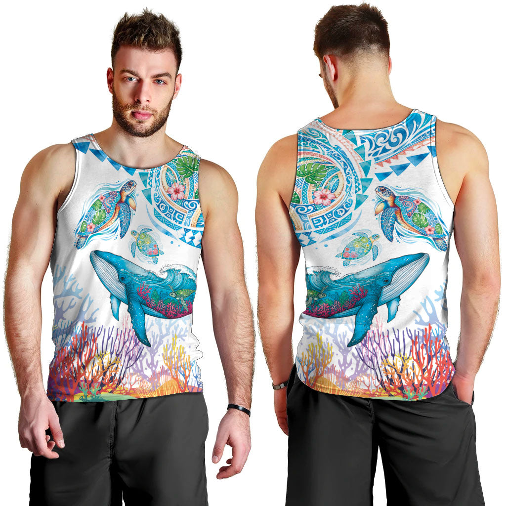 Hawaiian Turtles and Whales Men Tank Top Polynesian Tropical Tattoo Ocean Style LT03 - Polynesian Pride
