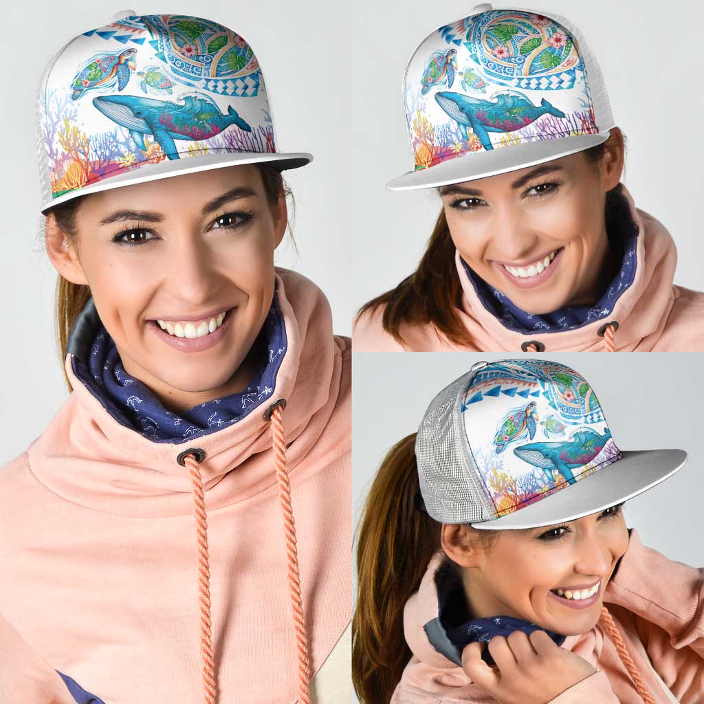 Hawaiian Turtles and Whales Mesh Trucker Cap Polynesian Tropical Tattoo Ocean Style LT03 - Polynesian Pride