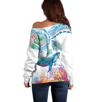 Hawaiian Turtles and Whales Off Shoulder Sweater Polynesian Tropical Tattoo Ocean Style LT03 - Polynesian Pride