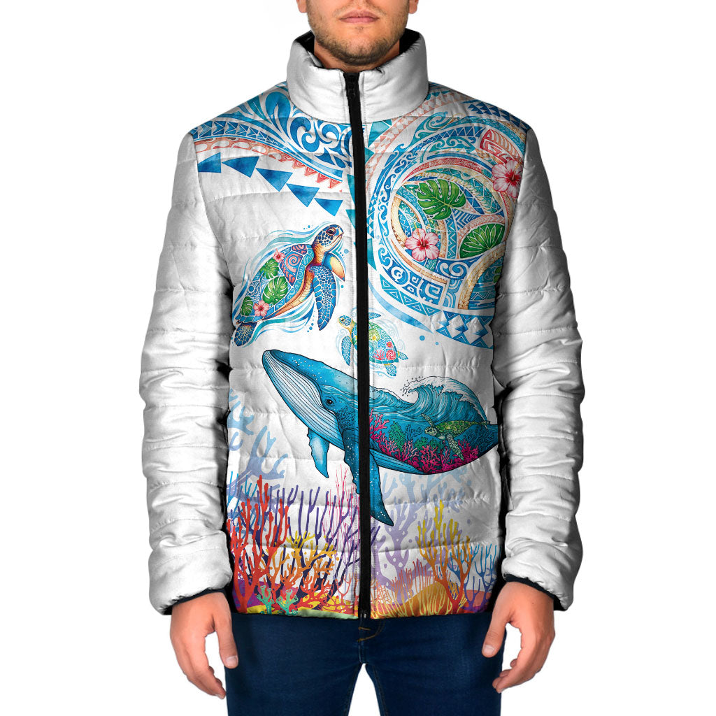 Hawaiian Turtles and Whales Padded Jacket Polynesian Tropical Tattoo Ocean Style LT03 Men Multicolor - Polynesian Pride