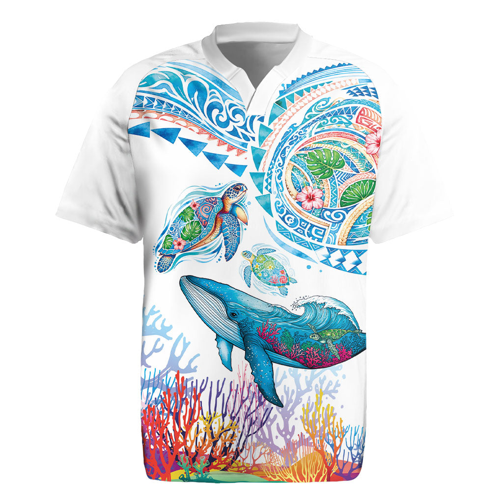 Hawaiian Turtles and Whales Rugby Jersey Polynesian Tropical Tattoo Ocean Style LT03 Multicolor - Polynesian Pride