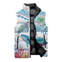 Hawaiian Turtles and Whales Sleeveless Puffer Jacket Polynesian Tropical Tattoo Ocean Style LT03 - Polynesian Pride