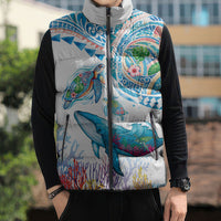 Hawaiian Turtles and Whales Sleeveless Puffer Jacket Polynesian Tropical Tattoo Ocean Style LT03 - Polynesian Pride
