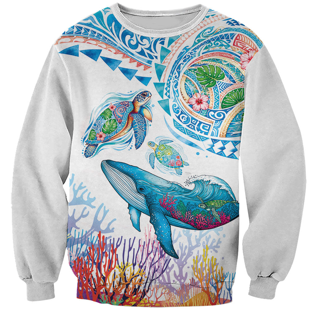 Hawaiian Turtles and Whales Sweatshirt Polynesian Tropical Tattoo Ocean Style LT03 Unisex Multicolor - Polynesian Pride
