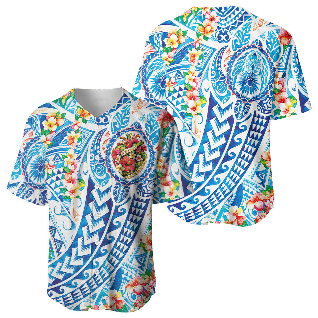 Hawaiian Turtle and Lei Baseball Jersey Tribal Kakau and Tropical Plants Human Heart LT03 - Polynesian Pride