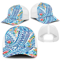 Hawaiian Turtle and Lei Baseball Net Cap Tribal Kakau and Tropical Plants Watercolor Style LT03 - Polynesian Pride