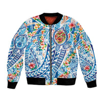 Hawaiian Turtle and Lei Bomber Jacket Tribal Kakau and Tropical Plants Human Heart LT03 Unisex Multicolor - Polynesian Pride
