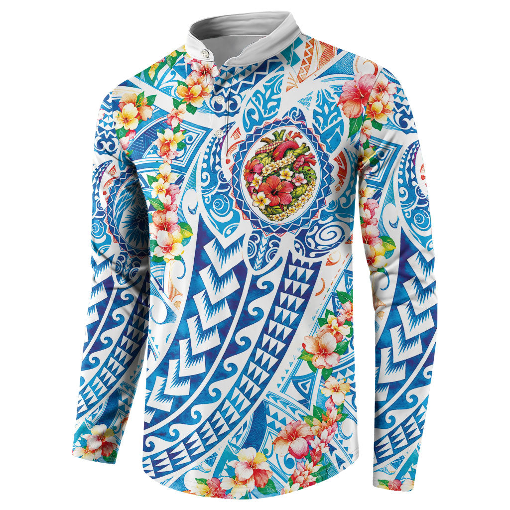 Hawaiian Turtle and Lei Button Sweatshirt Tribal Kakau and Tropical Plants Human Heart LT03 - Polynesian Pride