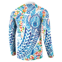 Hawaiian Turtle and Lei Button Sweatshirt Tribal Kakau and Tropical Plants Human Heart LT03 - Polynesian Pride