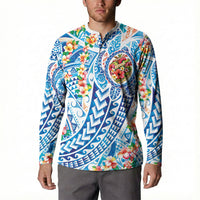 Hawaiian Turtle and Lei Button Sweatshirt Tribal Kakau and Tropical Plants Human Heart LT03 - Polynesian Pride