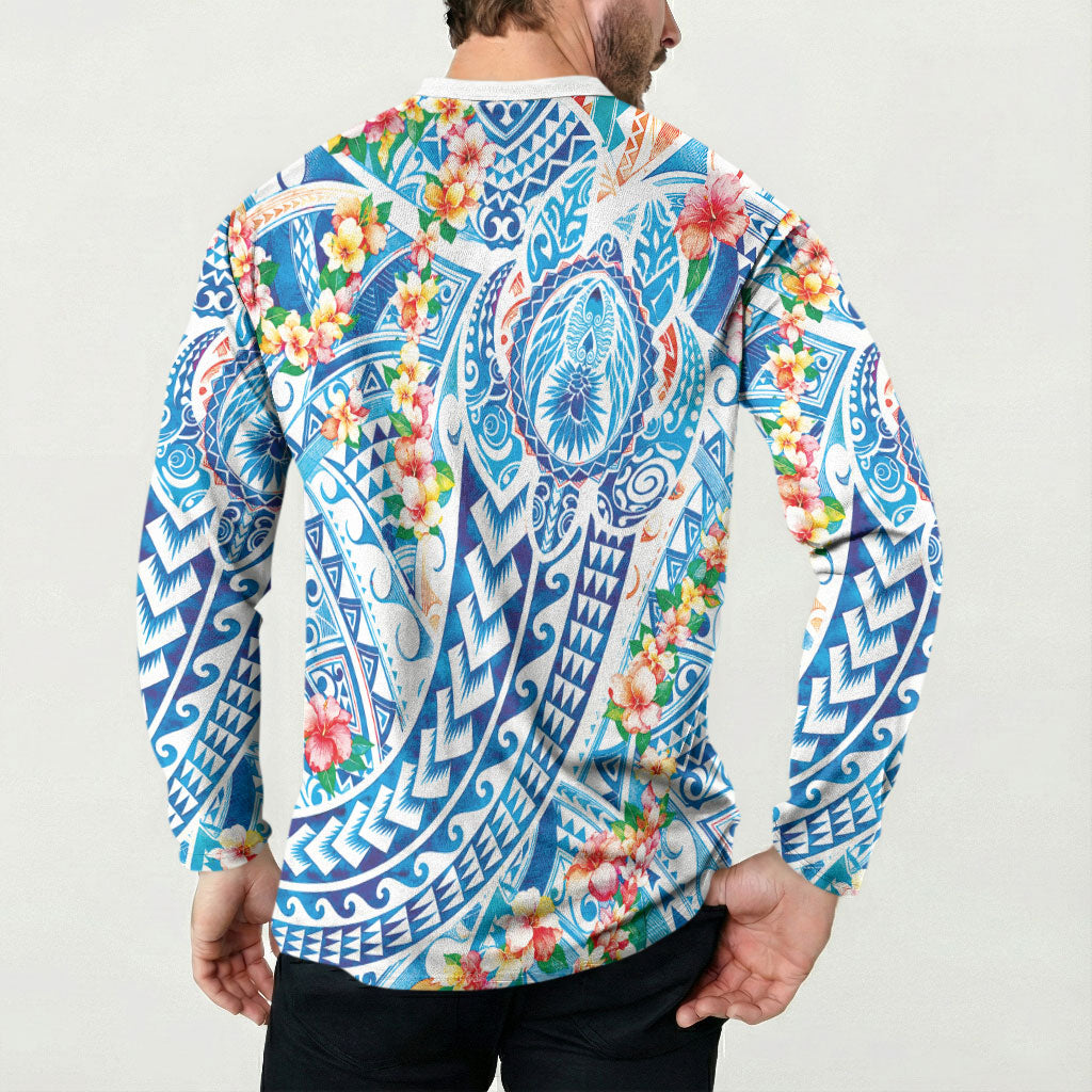 Hawaiian Turtle and Lei Button Sweatshirt Tribal Kakau and Tropical Plants Human Heart LT03 - Polynesian Pride