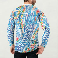 Hawaiian Turtle and Lei Button Sweatshirt Tribal Kakau and Tropical Plants Human Heart LT03 - Polynesian Pride