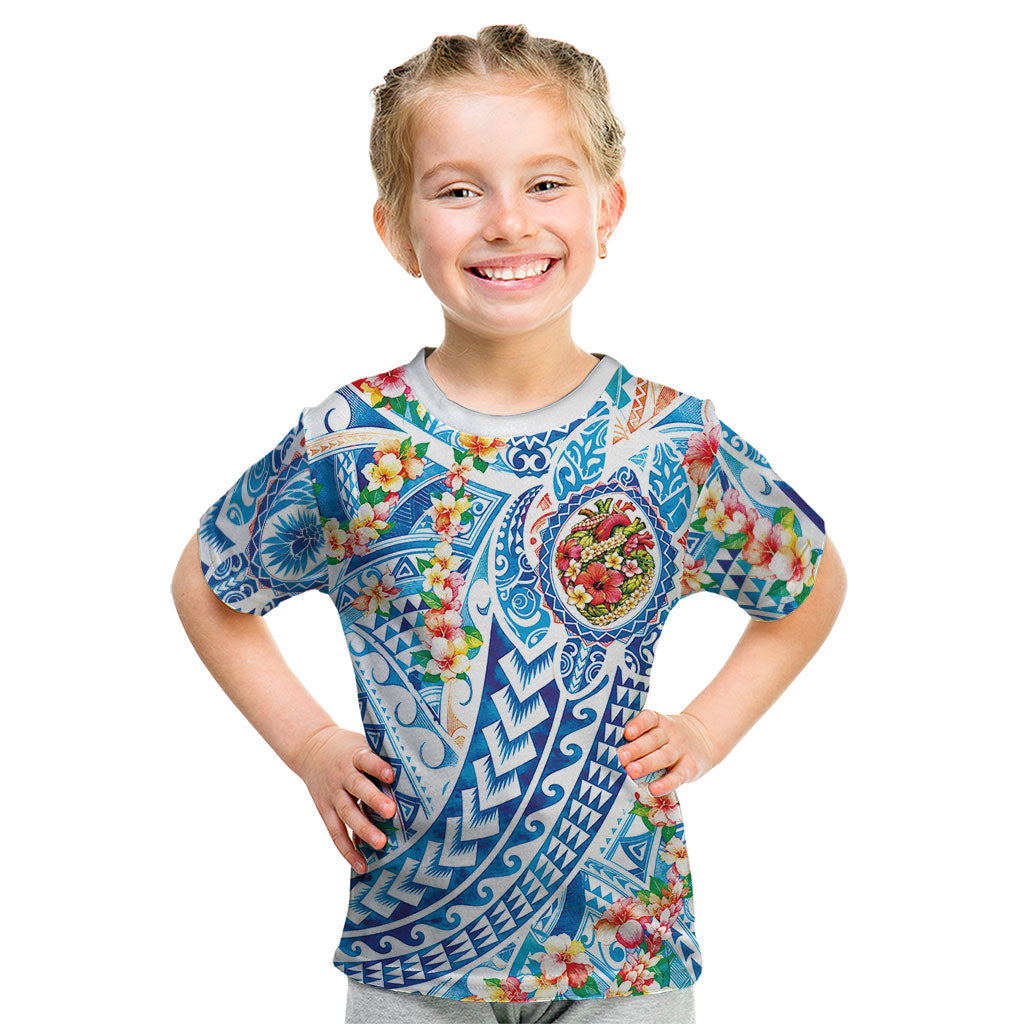 Hawaiian Turtle and Lei Kid T Shirt Tribal Kakau and Tropical Plants Human Heart LT03 Multicolor - Polynesian Pride