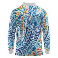 Hawaiian Turtle and Lei Long Sleeve Polo Shirt Tribal Kakau and Tropical Plants Human Heart LT03 - Polynesian Pride