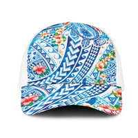 Hawaiian Turtle and Lei Mesh Trucker Cap Tribal Kakau and Tropical Plants Watercolor Style LT03 One Size White Multicolor - Polynesian Pride