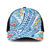Hawaiian Turtle and Lei Mesh Trucker Cap Tribal Kakau and Tropical Plants Watercolor Style LT03 One Size Black Multicolor - Polynesian Pride