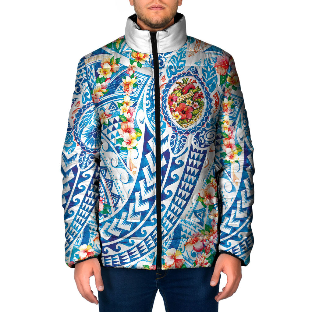 Hawaiian Turtle and Lei Padded Jacket Tribal Kakau and Tropical Plants Human Heart LT03 Men Multicolor - Polynesian Pride