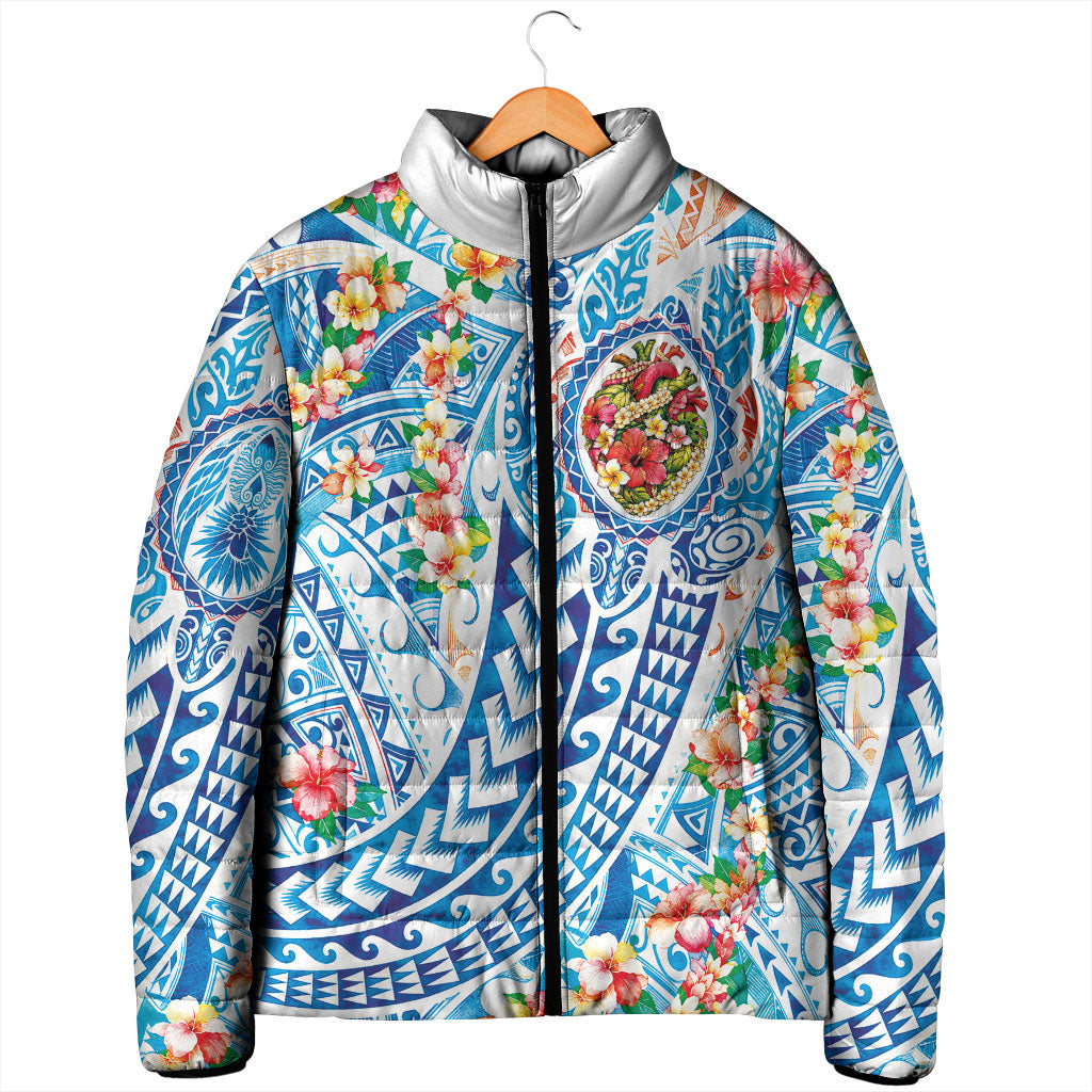 Hawaiian Turtle and Lei Padded Jacket Tribal Kakau and Tropical Plants Human Heart LT03 - Polynesian Pride